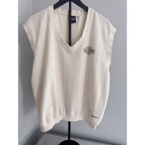 Harley-Davidson Cream Ribbed Knit Sleeveless Sweater Vest L Biker Moto READ